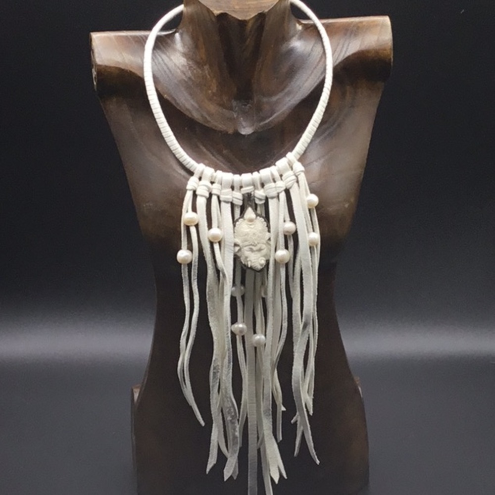 Rare Leather Wrapped Neck Wire with Tassel Drop
